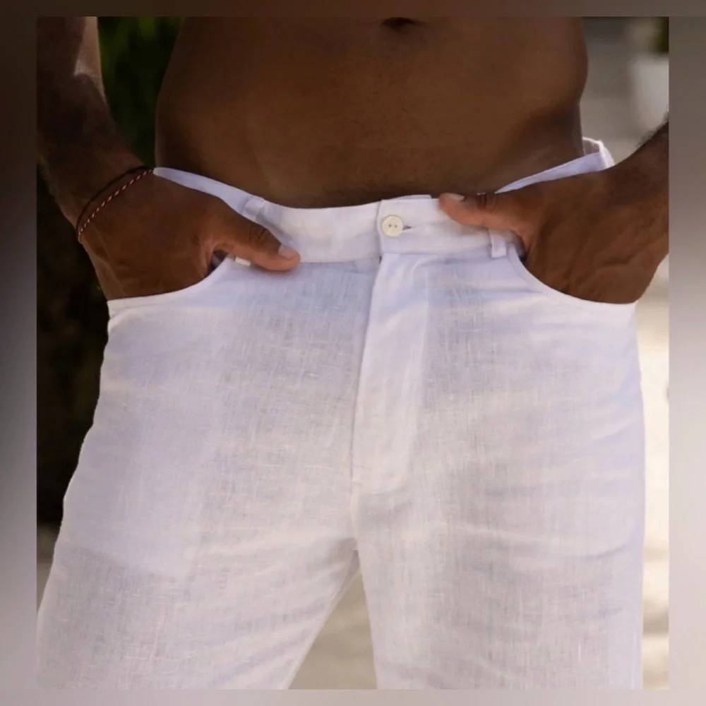 NWT Kenny Flowers “The Casa Blanca White Linen Vacation Pants” - Picture 7 of 13